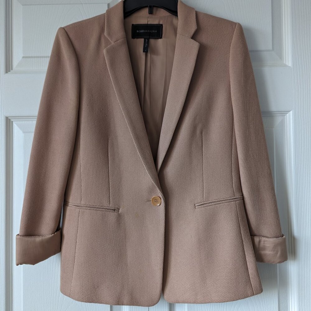 🍑 BCBGMaxAzria Kamryn Peach Waffle Blazer | S